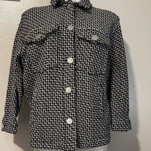 Zara Black and White Textured Blazer